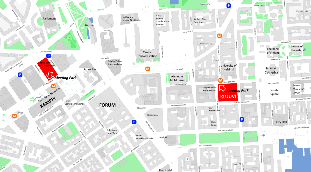 Sijainnit Helsingin ydinkeskustassa